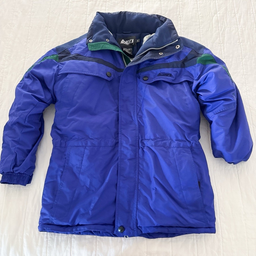 Vintage‎ 90s Nordica Ski Jacket Youth 16 Color Block EXCELLENT Condition Blue